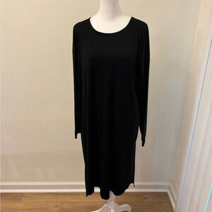 Eileen Fisher Black Long sleeve Midi Dress- soft and stretchy